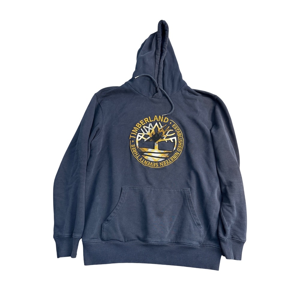 Timberland Mens Navy Blue Logo Graphic Pullover Hoodie Sweatshirt L Regular Fit